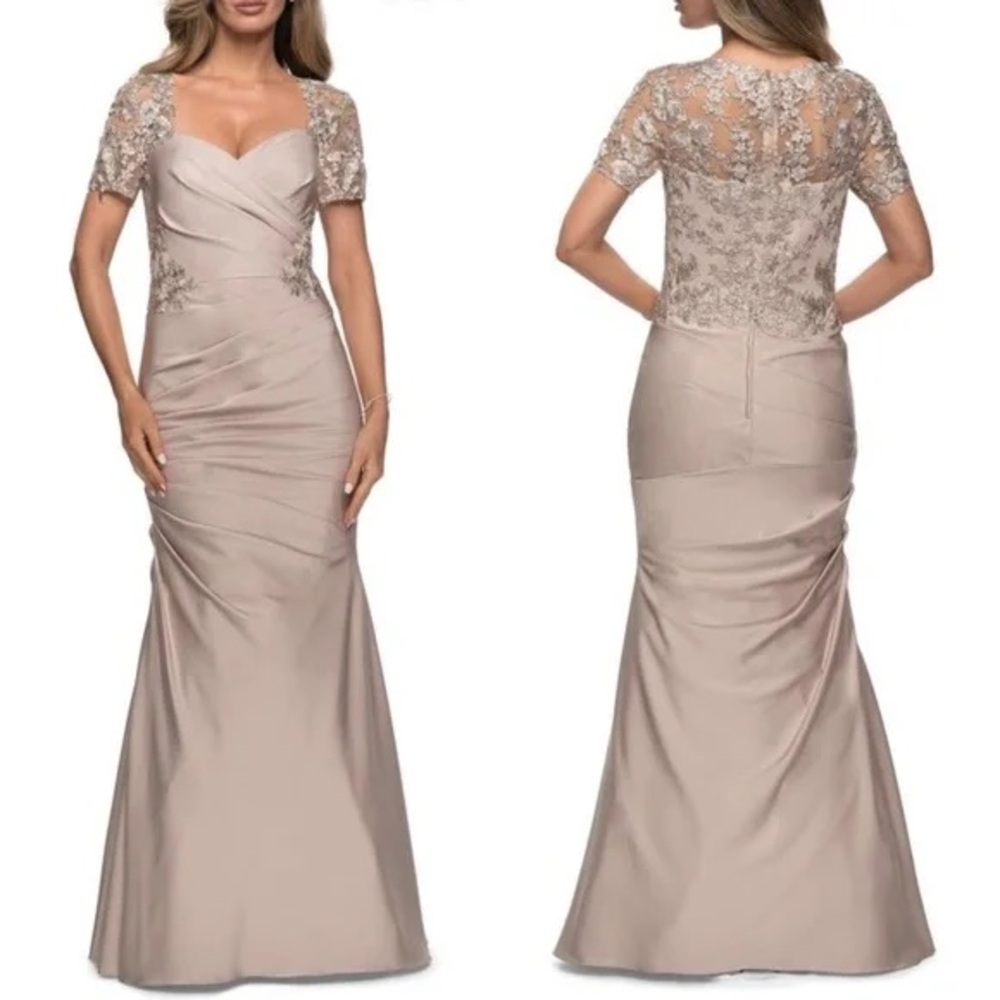 La Femme Cream Lace Maxi Dress